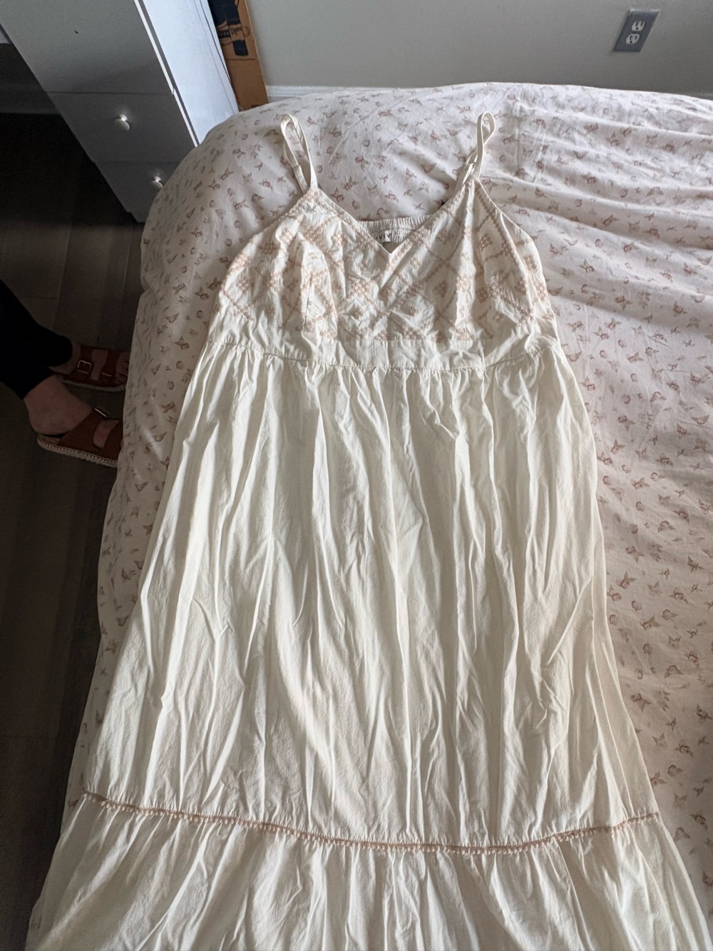 Ava & Viv Cream Maxi Dress with Pink Embroidery